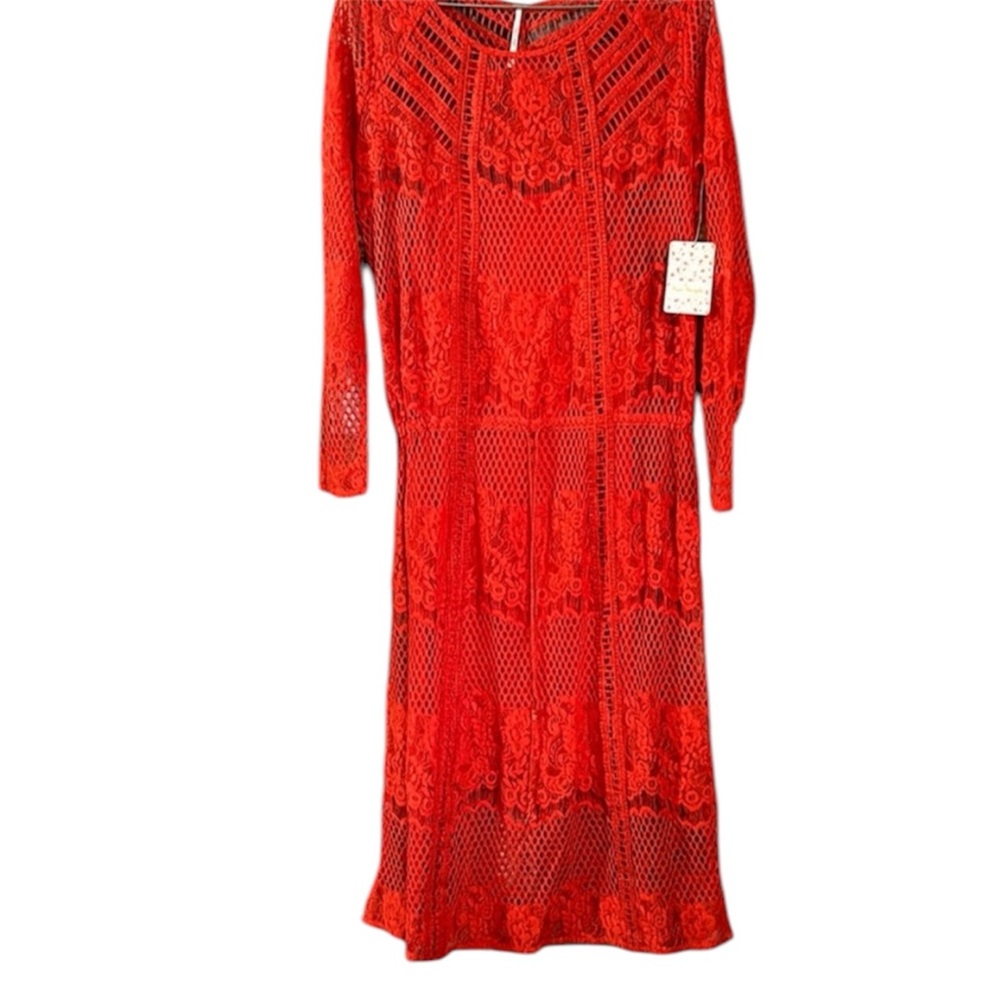 FP Luna Lace Pimento Lined Lace Midi/Maxi Dress Tie Front Sz M NWT MSRP: $170 - Picture 5 of 13